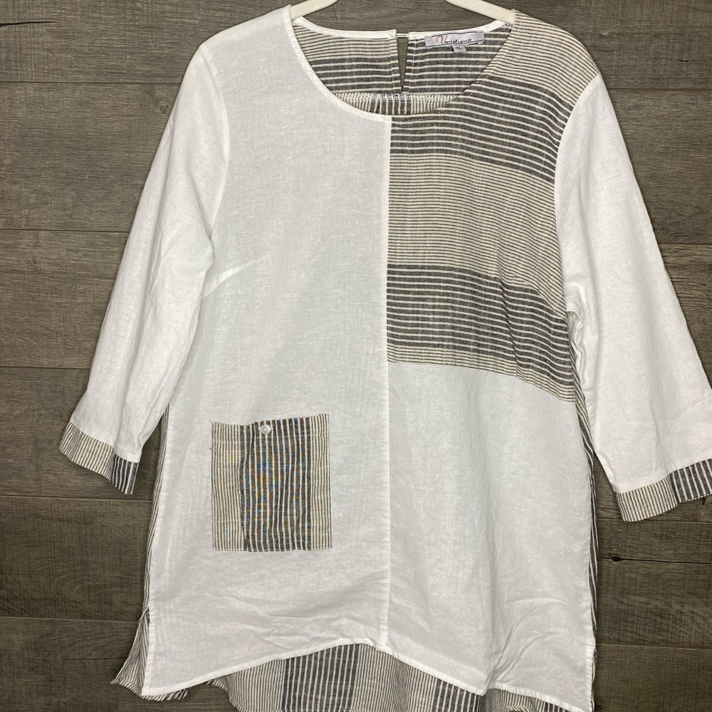 Lagenlook Linen Blend Tunic Top Size XL by Variations